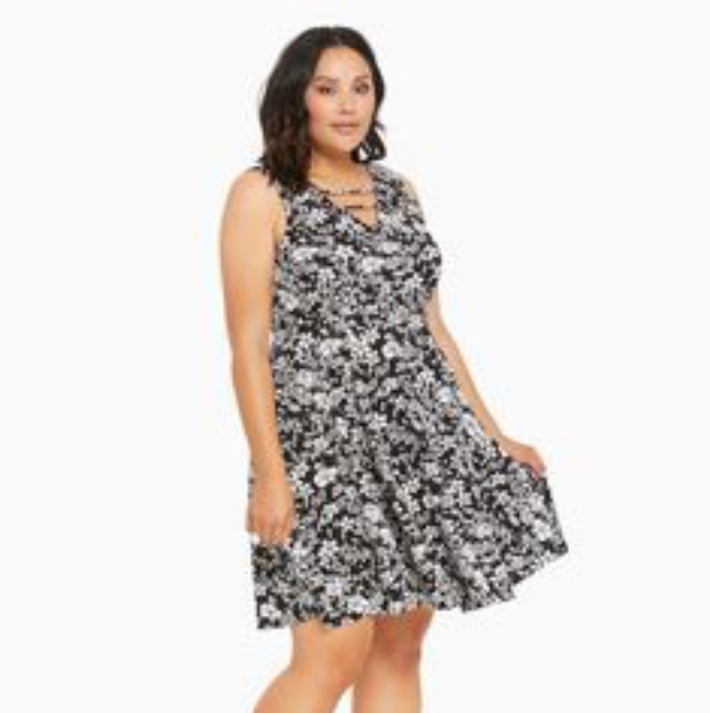Torrid Black and White Floral Print Skater Dress